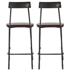 Kekoun Walnut Wooden Bar Stools With Black Frame In A Pair